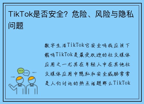 TikTok是否安全？危险、风险与隐私问题